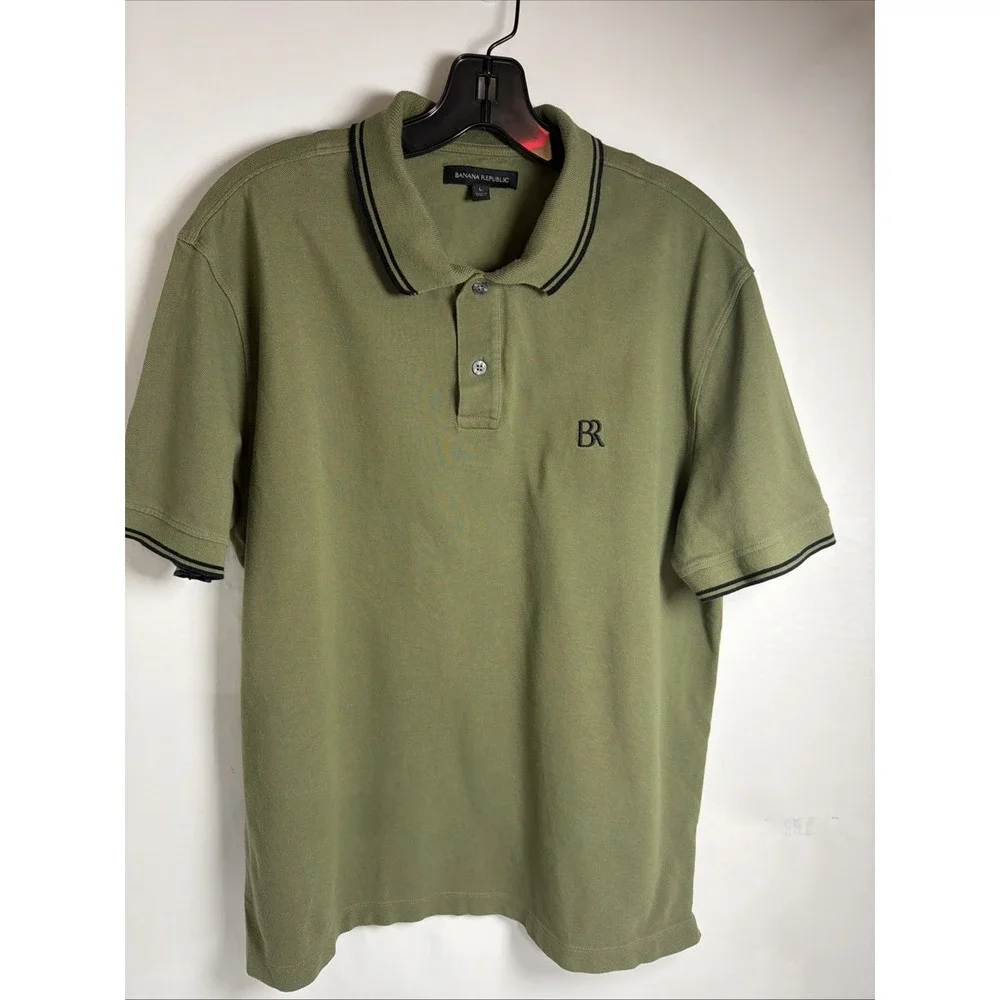 Banana Republic Polo Mens Large VTG Cotton Olive Green Short Sleeve Shirt‎ Polo
